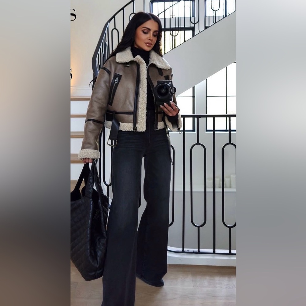 Zara Brown Shearling moto  Jacket